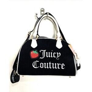 Juicy Couture Sweet N Juicy Apple Satchel Duffle Bag Terry Black Heart Charm